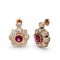 Elmas Çiçek Küpe - Swarovski ve rodolit garnet 18 ayar rose altın küpe #5ge45e