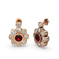 Elmas ve garnet 8 ayar rose altın küpe (1 karat)