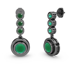 Belinda Küpe - Yeşil kuvars ve kök zümrüt 925 ayar siyah rodyum kaplama gümüş küpe #t9x1ob