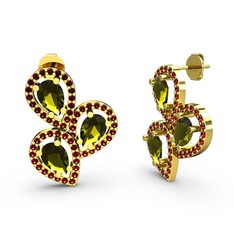 Garnet ve peridot 8 ayar altın küpe