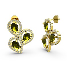 Swarovski ve peridot 8 ayar altın küpe