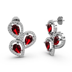 Swarovski ve garnet 8 ayar beyaz altın küpe