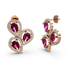 Soltar Damla Küpe - Swarovski ve rodolit garnet 14 ayar rose altın küpe #prxnyh