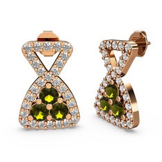 Simla Taşlı Küpe - Swarovski ve peridot 14 ayar rose altın küpe #1at29n