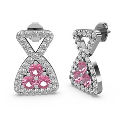 Simla Taşlı Küpe - Swarovski ve pembe kuvars 925 ayar gümüş küpe #1bkzk51