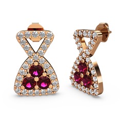 Simla Taşlı Küpe - Swarovski ve rodolit garnet 8 ayar rose altın küpe #1bysp8q