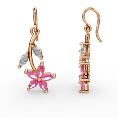 Pembe kuvars ve swarovski 925 ayar rose altın kaplama gümüş küpe