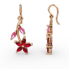 Garnet ve pembe kuvars 18 ayar rose altın küpe