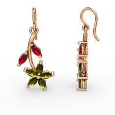 Peridot ve garnet 18 ayar rose altın küpe