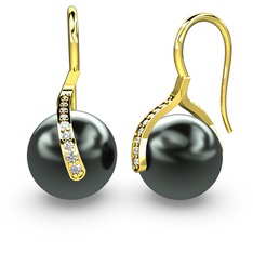 Milene İnci Küpe - Siyah inci ve pırlanta 925 ayar altın kaplama gümüş küpe (0.54 karat) #15msd5v
