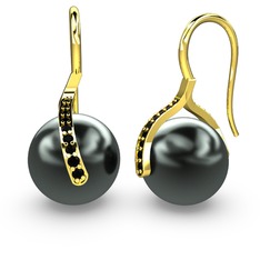 Milene İnci Küpe - Siyah inci ve siyah zirkon 18 ayar altın küpe #1ufqah6