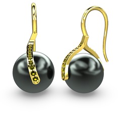 Milene İnci Küpe - Siyah inci ve peridot 18 ayar altın küpe #4bfbpr