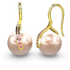 Milene İnci Küpe - Pembe inci ve pembe kuvars 8 ayar altın küpe #68swq3