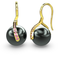 Milene İnci Küpe - Siyah inci ve pembe kuvars 18 ayar altın küpe #p99swi