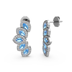 Lisa Mekik Küpe - Swarovski ve akuamarin 925 ayar gümüş küpe #bteyh5