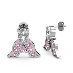 Swarovski ve pembe kuvars 8 ayar beyaz altın küpe