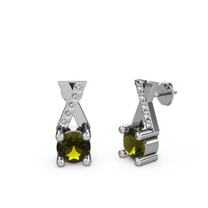 Peridot ve swarovski 18 ayar beyaz altın küpe