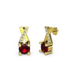 Garnet ve swarovski 14 ayar altın küpe