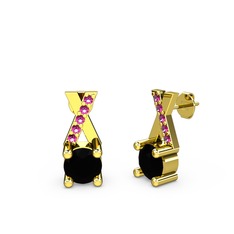 Siyah zirkon ve rodolit garnet 18 ayar altın küpe