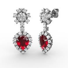 Seranta Damla Küpe - Garnet, pırlanta ve swarovski 14 ayar beyaz altın küpe (0.792 karat) #18jjtj0