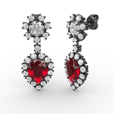 Seranta Damla Küpe - Garnet, swarovski ve beyaz zirkon 925 ayar siyah rodyum kaplama gümüş küpe #1kw3bno