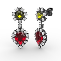 Seranta Damla Küpe - Garnet, swarovski ve peridot 925 ayar siyah rodyum kaplama gümüş küpe #1ruxgxz