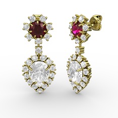 Seranta Damla Küpe - Swarovski ve rodolit garnet 8 ayar altın küpe #bbmibo