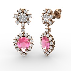 Seranta Damla Küpe - Pembe kuvars, pırlanta ve swarovski 14 ayar rose altın küpe (0.792 karat) #biqwzq