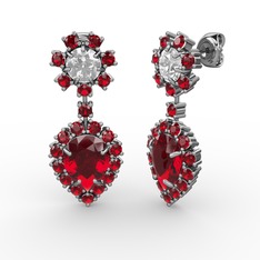 Garnet ve swarovski 14 ayar beyaz altın küpe