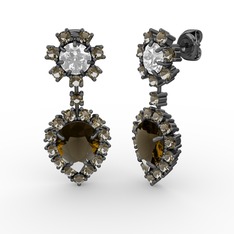 Seranta Damla Küpe - Dumanlı kuvars ve swarovski 925 ayar siyah rodyum kaplama gümüş küpe #my1yzc