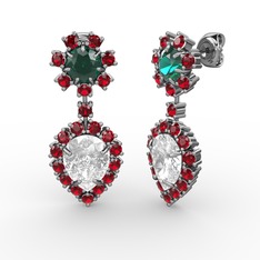 Seranta Damla Küpe - Swarovski, garnet ve yeşil kuvars 18 ayar beyaz altın küpe #ohgd91