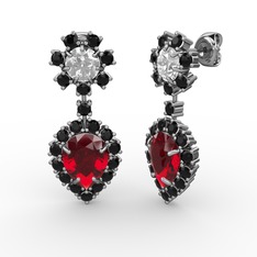 Garnet, siyah zirkon ve swarovski 14 ayar beyaz altın küpe