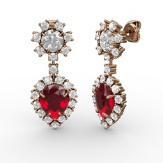 Seranta Damla Küpe - Garnet, pırlanta ve swarovski 14 ayar rose altın küpe (0.792 karat) #vxesav