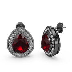 Garnet ve swarovski 925 ayar siyah rodyum kaplama gümüş küpe