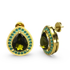 Peridot ve kök zümrüt 8 ayar altın küpe