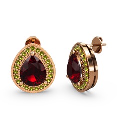 Garnet ve peridot 14 ayar rose altın küpe