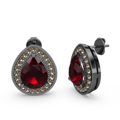 Garnet ve dumanlı kuvars 925 ayar siyah rodyum kaplama gümüş küpe