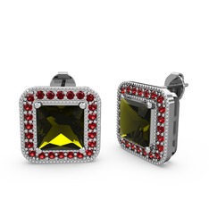 Peridot ve garnet 925 ayar gümüş küpe