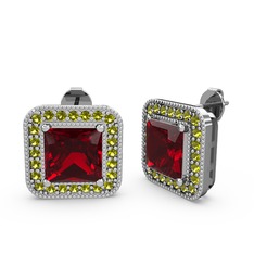 Esinti Kare Küpe - Garnet ve peridot 8 ayar beyaz altın küpe #1i5r9lb