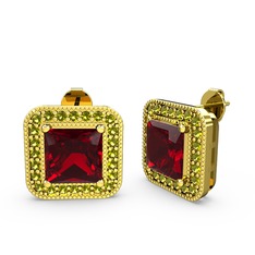 Garnet ve peridot 925 ayar altın kaplama gümüş küpe