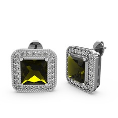 Esinti Kare Küpe - Peridot ve swarovski 14 ayar beyaz altın küpe #jfbgtz