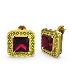 Esinti Kare Küpe - Rodolit garnet ve peridot 14 ayar altın küpe #kejakw