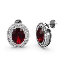 Esinti Oval Küpe - Garnet ve swarovski 14 ayar beyaz altın küpe #13glspc