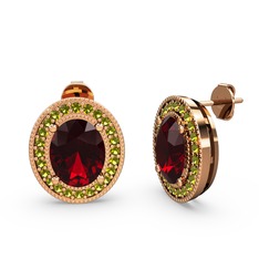 Garnet ve peridot 18 ayar rose altın küpe