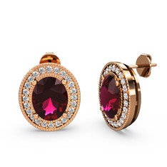 Esinti Oval Küpe - Rodolit garnet ve pırlanta 8 ayar rose altın küpe (0.528 karat) #j40zpj