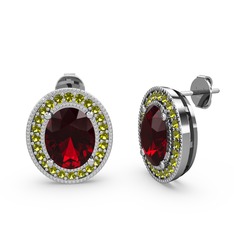 Esinti Oval Küpe - Garnet ve peridot 8 ayar beyaz altın küpe #pefzpv