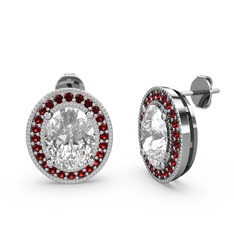 Esinti Oval Küpe - Swarovski ve garnet 18 ayar beyaz altın küpe #qlvliz