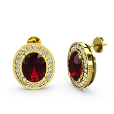 Garnet ve swarovski 18 ayar altın küpe