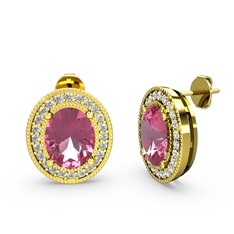 Esinti Oval Küpe - Pembe kuvars ve swarovski 14 ayar altın küpe #y42g9o