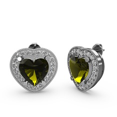 Peridot ve swarovski 8 ayar beyaz altın küpe